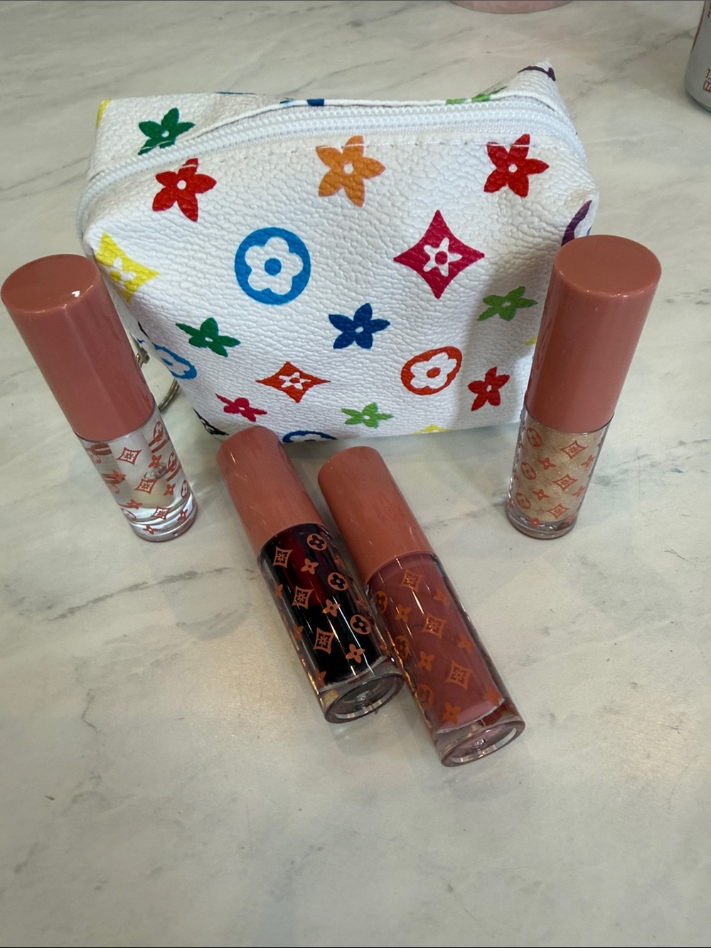 ✨ NEW Non-Branded Monogram Lip Gloss Bundle & Mini Pouch Set 💋